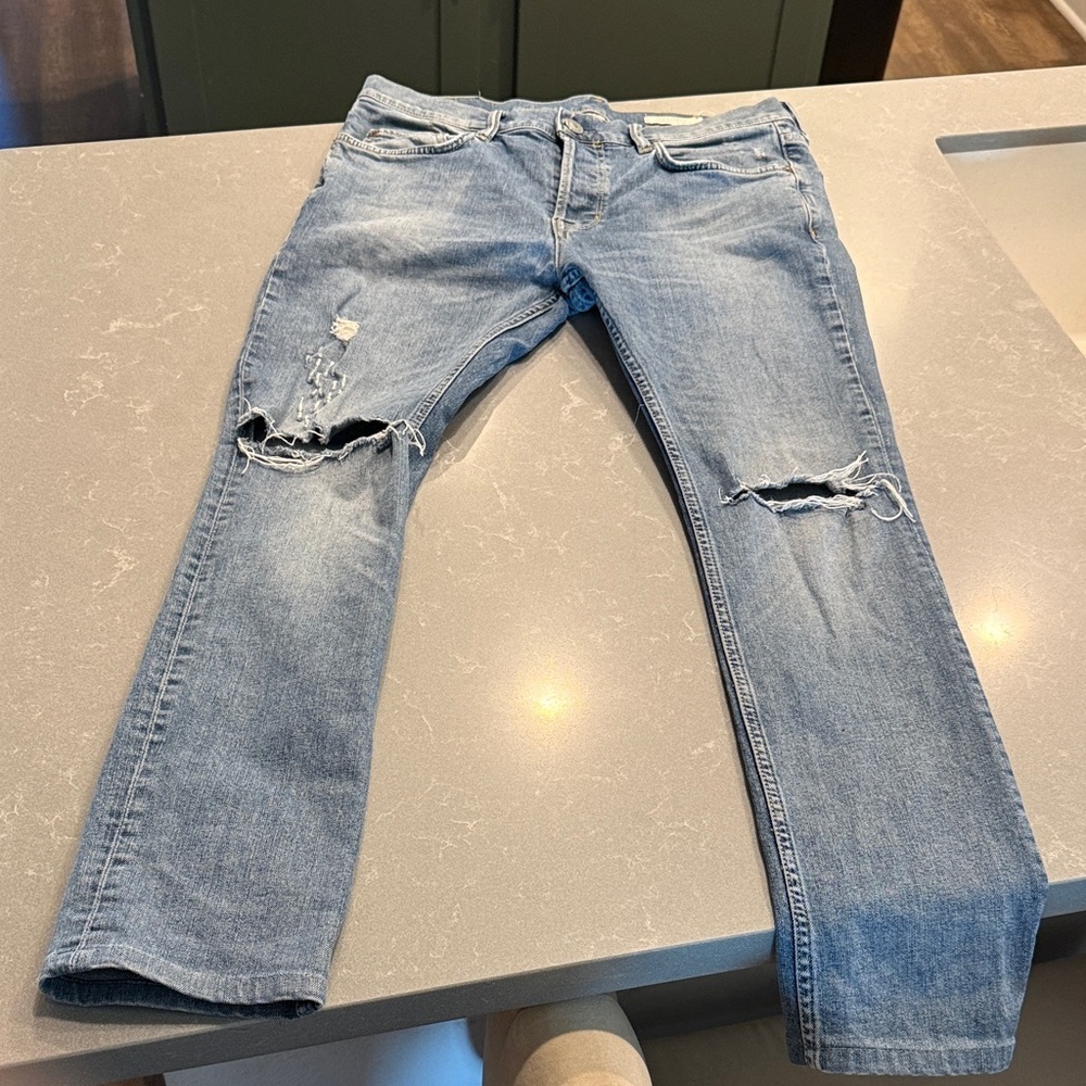 All Saints Denim Straight Leg Jeans with Distressed Details